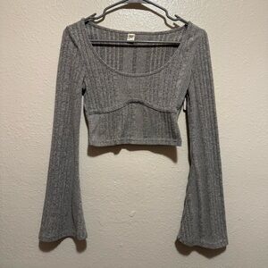 Joocy Babi Gray Long Sleeve Crop Top Bell Sleeves Y2K Size Extra Small Soft Girl